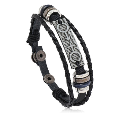 Punk Direct Simple Black Couple Leather Bracelet With 2-Level Adjustable Snap Bangle