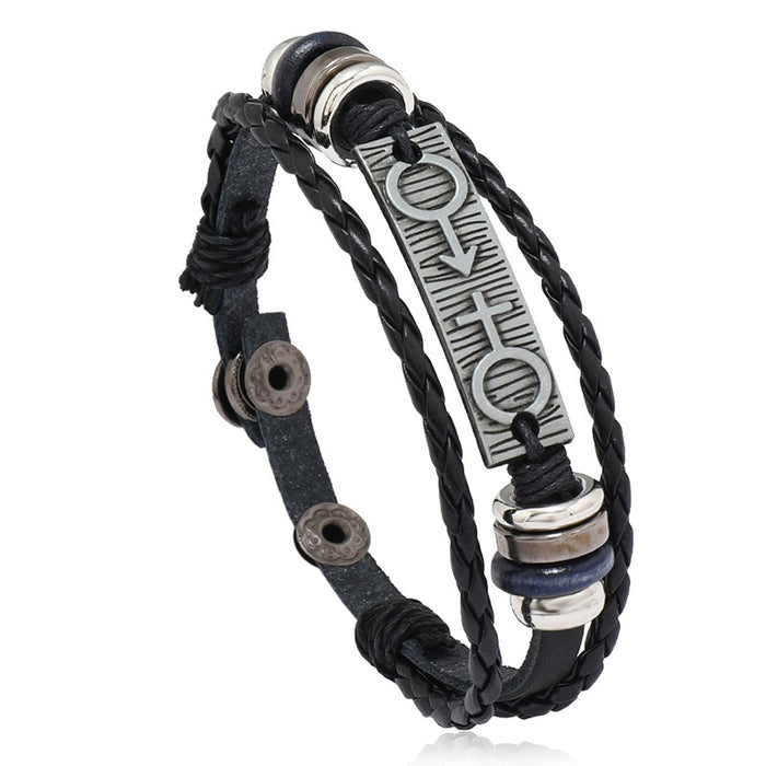 Punk Direct Simple Black Couple Leather Bracelet With 2-Level Adjustable Snap Bangle