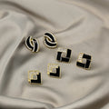Luxury Geometric Black Enamel Micro Paved Zircon Gold Tone Creative Stud Earrings view 1