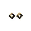 Luxury Geometric Black Enamel Micro Paved Zircon Gold Tone Creative Stud Earrings view 5