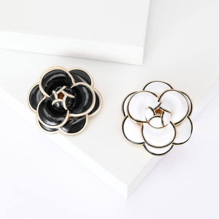 Alloy Enamel Camellia Brooch Pin For Coats Suits And Collars