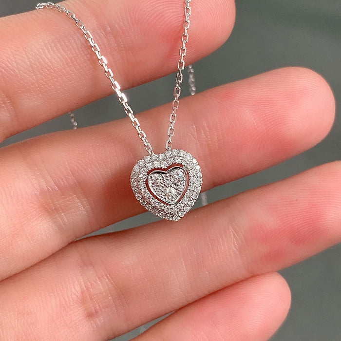 Korean Style Love Heart Zircon Pendant Necklace, Fashion Double Heart Choker Jewelry For Women