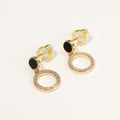 Korean Minimalist Black Round Disc Geometric Hollow Circle Stud Earrings With Micro Pave Zircon view 3