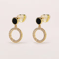 Korean Minimalist Black Round Disc Geometric Hollow Circle Stud Earrings With Micro Pave Zircon view 2