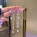 Light Luxury Copper Butterfly Drop Earrings With Faux Pearl Crystal Tassels And Silver Pins view 1