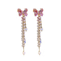 Light Luxury Copper Butterfly Drop Earrings With Faux Pearl Crystal Tassels And Silver Pins view 5