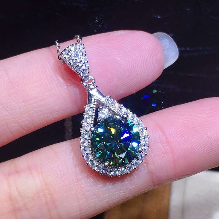 Emerald Green Cubic Zirconia Teardrop Pendant Necklace With Eight Hearts Eight Arrows Cut For Women