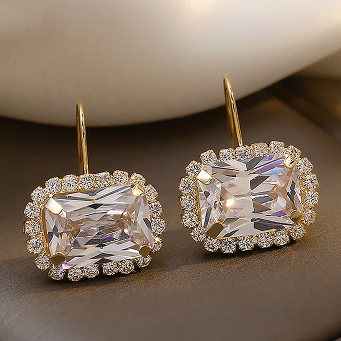 Geometric Square Crystal Rhinestone Drop Earrings For Women, Fashion Hook Ear Jewelry