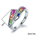 Copper White Gold Plated Colorful Zircon Stack Band Ring, Anniversary Jewelry Gift view 5