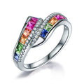 Copper White Gold Plated Colorful Zircon Stack Band Ring, Anniversary Jewelry Gift view 1