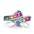 Copper White Gold Plated Colorful Zircon Stack Band Ring, Anniversary Jewelry Gift view 4