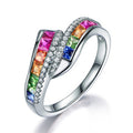 Copper White Gold Plated Colorful Zircon Stack Band Ring, Anniversary Jewelry Gift view 2