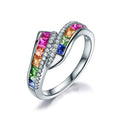 Copper White Gold Plated Colorful Zircon Stack Band Ring, Anniversary Jewelry Gift view 3