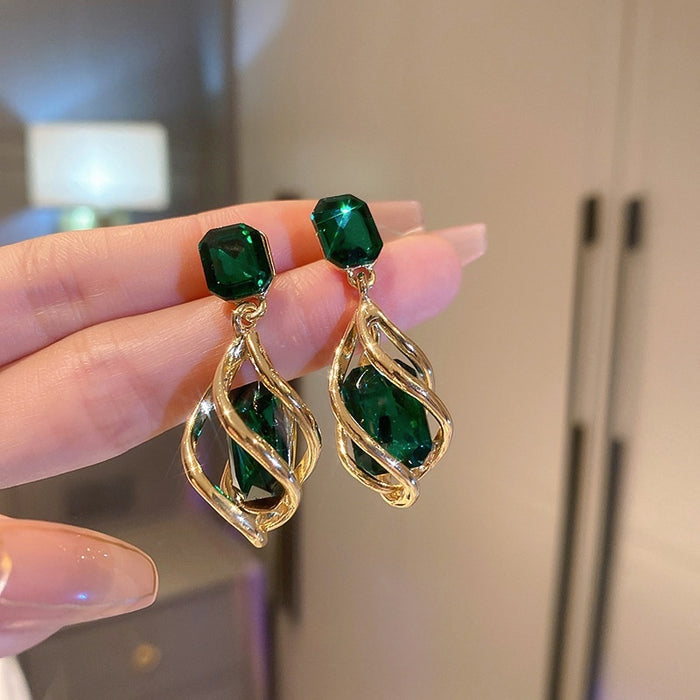 Vintage Alloy Rhinestone Geometric Teardrop Drop Earrings For Women
