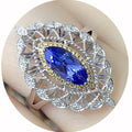 Luxury Marquise Simulated Tanzanite Ring For Women, Hollow Two Tone Palace Style Gemstone Ring view 3