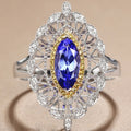 Luxury Marquise Simulated Tanzanite Ring For Women, Hollow Two Tone Palace Style Gemstone Ring view 1