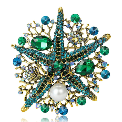 Alloy Rhinestone Starfish Brooch Pin For Ocean Theme Fashion