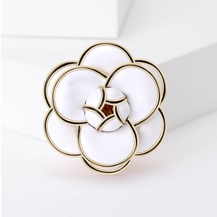 Enamel Alloy Camellia Flower Brooch For Coats And Suits