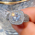 Platinum Plated Simulated Diamond Ring For Women, Double Layer Sparkling Zircon Fashion Band view 4