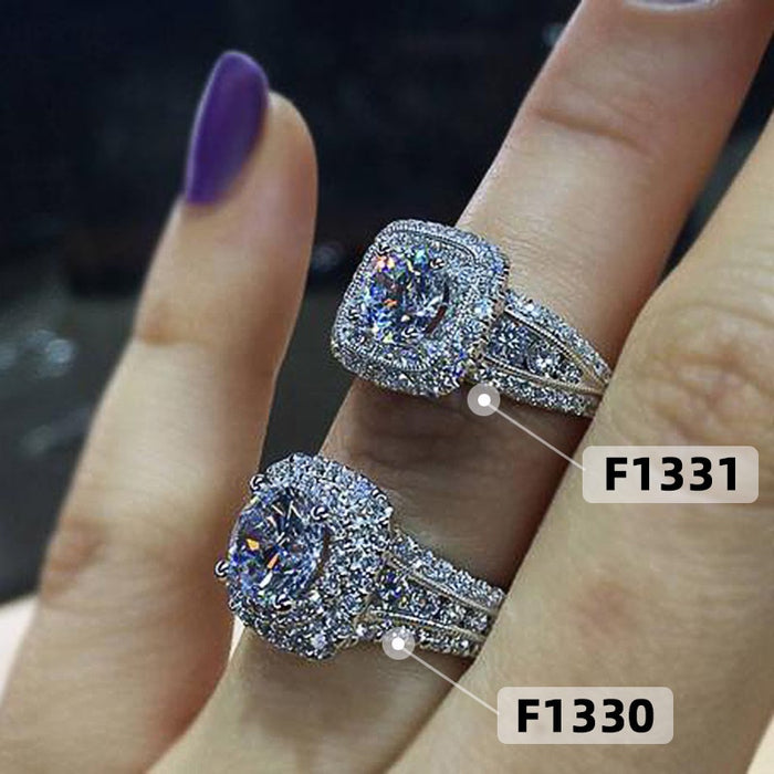 Platinum Plated Simulated Diamond Ring For Women, Double Layer Sparkling Zircon Fashion Band