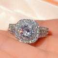 Platinum Plated Simulated Diamond Ring For Women, Double Layer Sparkling Zircon Fashion Band view 3