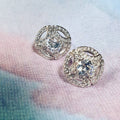 Korean Delicate Small Stud Earrings With Sparkling Hollow Zircon Geometric Full Pave Design view 1