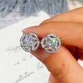 Korean Delicate Small Stud Earrings With Sparkling Hollow Zircon Geometric Full Pave Design view 3