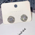 Korean Delicate Small Stud Earrings With Sparkling Hollow Zircon Geometric Full Pave Design view 4