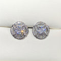 Korean Delicate Small Stud Earrings With Sparkling Hollow Zircon Geometric Full Pave Design view 6