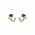 Elegant Vintage Alloy Enamel Rose Flower Pearl Geometric Small Stud Ear Cuff Jewelry Earrings view 5