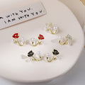 Elegant Vintage Alloy Enamel Rose Flower Pearl Geometric Small Stud Ear Cuff Jewelry Earrings view 1