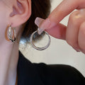 Korean Copper Geometric Circle Hoop Earrings Minimalist Metal Cool Style Fashion Jewelry For Women view 3