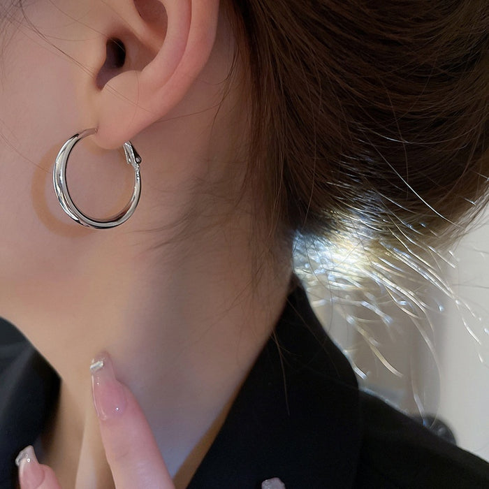 Korean Copper Geometric Circle Hoop Earrings Minimalist Metal Cool Style Fashion Jewelry For Women