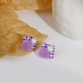 Vintage Purple Acrylic Flower Square Striped Pearl Studs For Women Cute Geometric Floral Earrings view 3