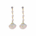 Elegant Long Chain Pearl Rhinestone Stud Drops With Iridescent Acrylic Shell Tassel Charm Earrings view 5