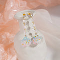 Elegant Long Chain Pearl Rhinestone Stud Drops With Iridescent Acrylic Shell Tassel Charm Earrings view 2