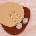 Elegant Long Chain Pearl Rhinestone Stud Drops With Iridescent Acrylic Shell Tassel Charm Earrings view 3