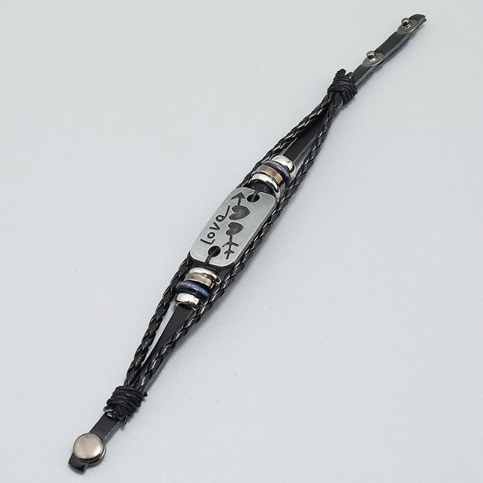 Punk Leather Bracelet With Arrow Through Heart Charm For Couples, Simple Fashion Jewelry