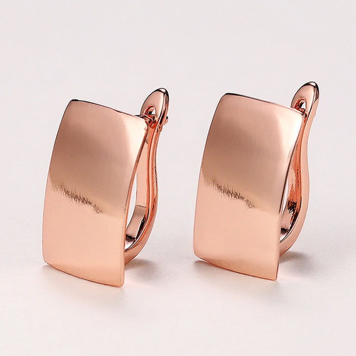 Korean Couple Style Shiny Smooth Rectangle Earrings, Fashion Rose Gold Plated Ear Cuff Jewelry