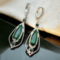 Luxury Court Style Emerald Green Zircon Diamond Hollow Teardrop Statement Earrings For Women view 3
