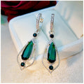 Luxury Court Style Emerald Green Zircon Diamond Hollow Teardrop Statement Earrings For Women view 4
