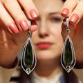 Luxury Court Style Emerald Green Zircon Diamond Hollow Teardrop Statement Earrings For Women view 1