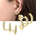 Niche Three Claw Ear Clip Minimalist Curved Line High Quality Zircon Stud Earrings view 5
