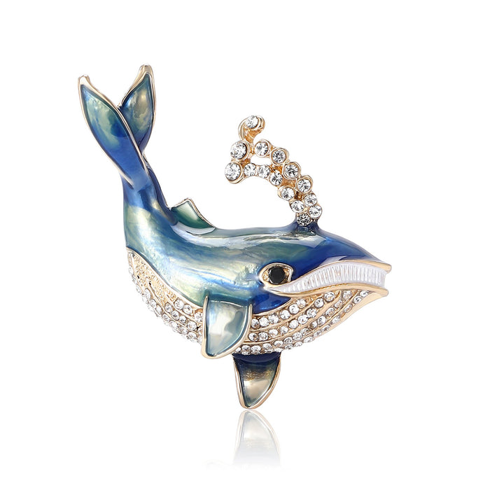 Rhinestone Alloy Spraying Whale Brooch For Cute Clothing Accessories