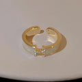 Gold Plated Copper Letter H Zircon Enamel Open Bangle Ring For Women view 2