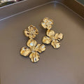Alloy Metal Flower Stud Earrings With Silver Posts European American Minimalist Statement Design view 2