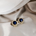 Elegant Round Crystal Zircon Studs With Rhinestone Halo Luxury Gold Tone Women's Fashion Earrings view 2