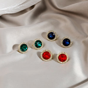 Elegant Round Crystal Zircon Studs With Rhinestone Halo Luxury Gold Tone Women's Fashion Earrings
