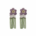 Vintage Purple Flower Rhinestone Studs With Green Crystal Tassel Fringe Elegant Alloy Earrings view 5