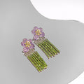 Vintage Purple Flower Rhinestone Studs With Green Crystal Tassel Fringe Elegant Alloy Earrings view 4
